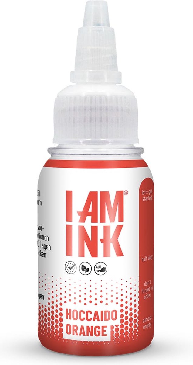 I AM INK - Hoccaido Orange 30ml Vegan Tattoo Inkt Knaloranje | True Pigments | Tattoo Machine Inkt | Handpoke tatoeage inkt | Stick & Poke Ink